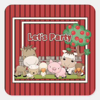 Lets Party On The Farm Square Sticker