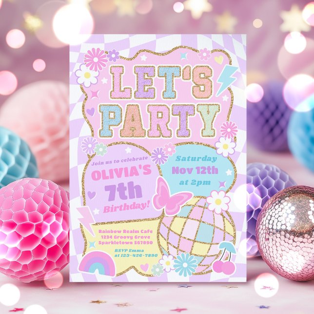 Let's Party Preppy Varsity Fashion Groovy Birthday Invitation (Creator Uploaded)