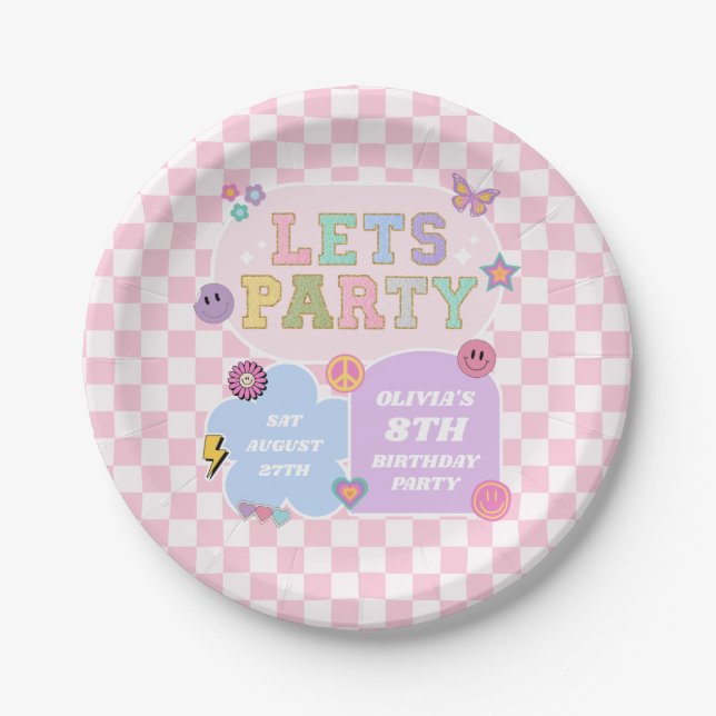 Let's Party Preppy Varsity Patch Birthday Party Paper Plate (Front)