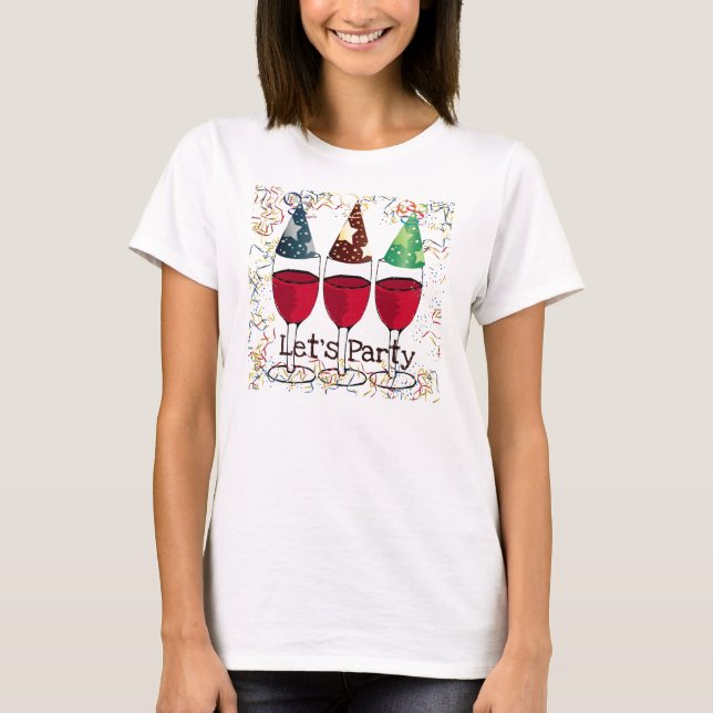 LET'S PARTY RED WINE PARTY HATS PRINT T-Shirt (Front)