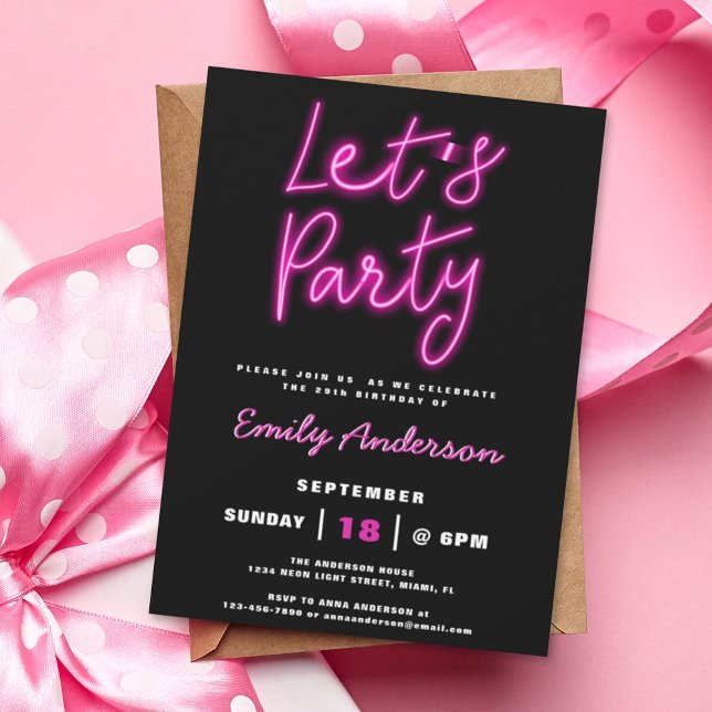 Let's Party Retro Neon Any Age Birthday Party Invitation (Creator Uploaded)