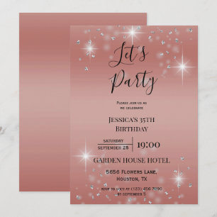 Let's Party Rose Gold Glitter & Sparkles Birthday Invitation
