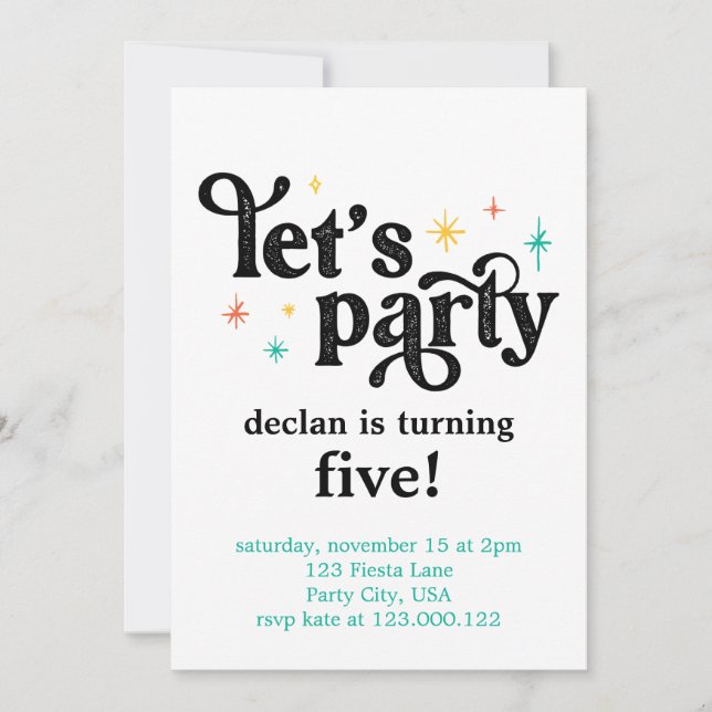 Let's Party Simple Birthday Invitation (Front)