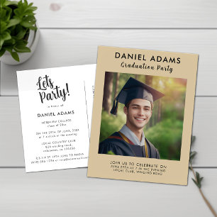 Lets Party   Simple Script Grad Party Invitation Postcard
