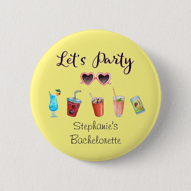 Let's Party Summer Personalized Text 2 Inch Round Button (Front)