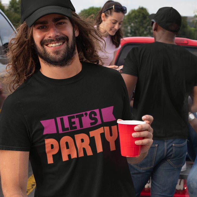 Let's Party Text Purple and Orange on Black T-Shirt (Creator Uploaded)