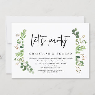 Let's Party, Wedding Elopement Celebration Invitation