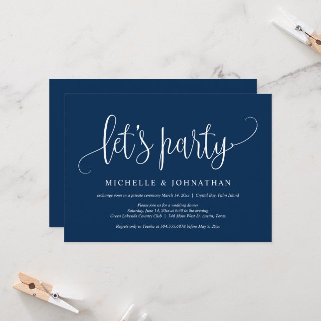 Let's Party, Wedding Elopement Celebration Invitation (Front/Back In Situ)