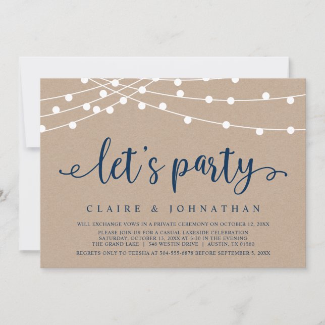Let's Party, Wedding Elopement Party Celebration I Invitation (Front)