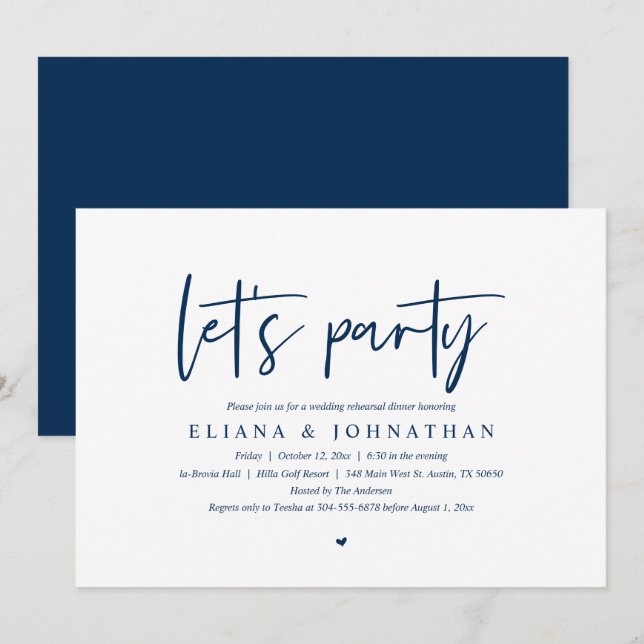 Let's Party, Wedding Rehearsal Dinner Invitation (Front/Back)