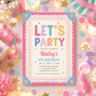 Let's Party Whimsical Colourful Girl Birthday Part Invitation