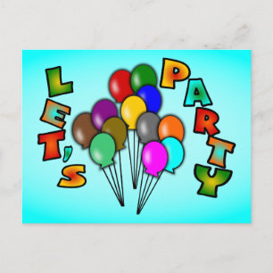 Let's Party With Balloon Bouquets, Multi-Colour Invitation Postcard