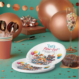"Let's Paw-ty!" Kids' Birthday Animal Friends  Paper Plate