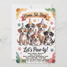 Lets Pawty Birthday Invitations 