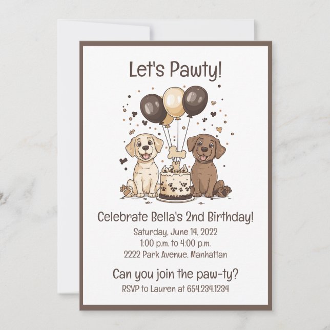 Let's Pawty Birthday Labrador Retriever Dogs Invitation (Front)