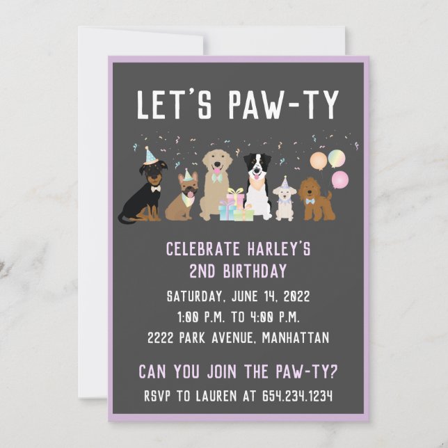 Lets Pawty Birthday Party Dogs Invitation (Front)