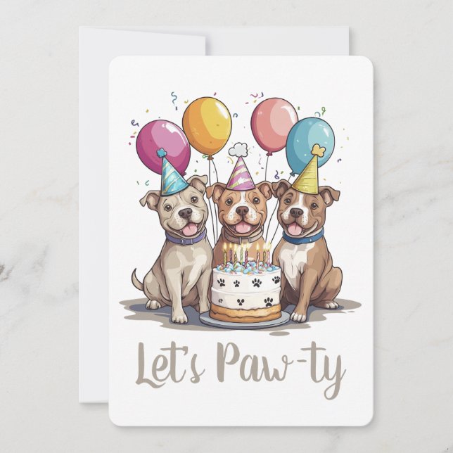 Let's Pawty Birthday Pit Bull Dogs Invitation (Front)