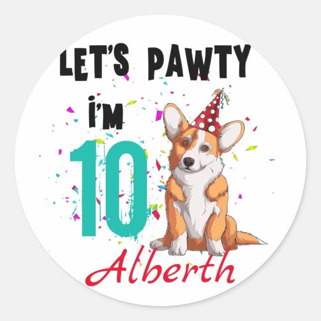 Let's Pawty Boy or Girl Birthday Party Custom  Classic Round Sticker (Front)