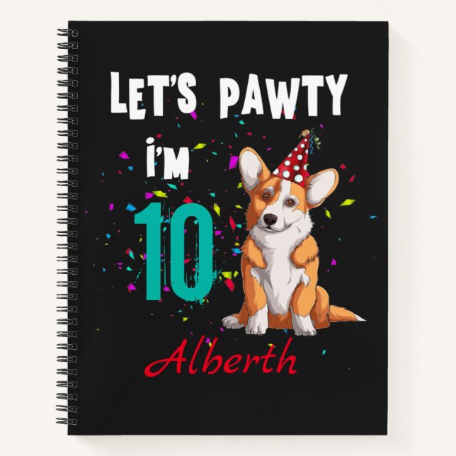Let's Pawty Boy or Girl Birthday Party Custom  Notebook (Front)