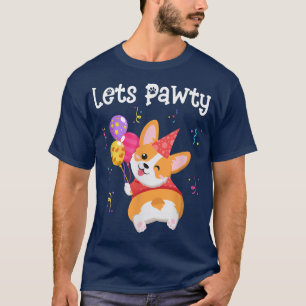 Let's Pawty Corgi Puppy Dog Themed Birthday Party  T-Shirt