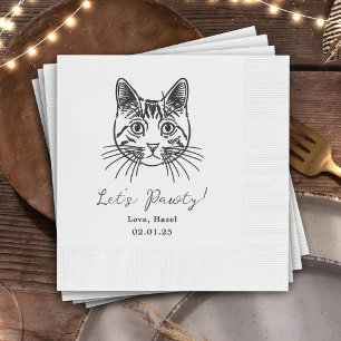 Let's Pawty Custom Cat Drawn Cocktail Wedding Napkin