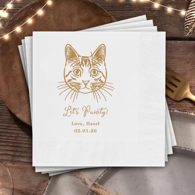 Let's Pawty Custom Cat Drawn Cocktail Wedding Napkin (Creator Uploaded)