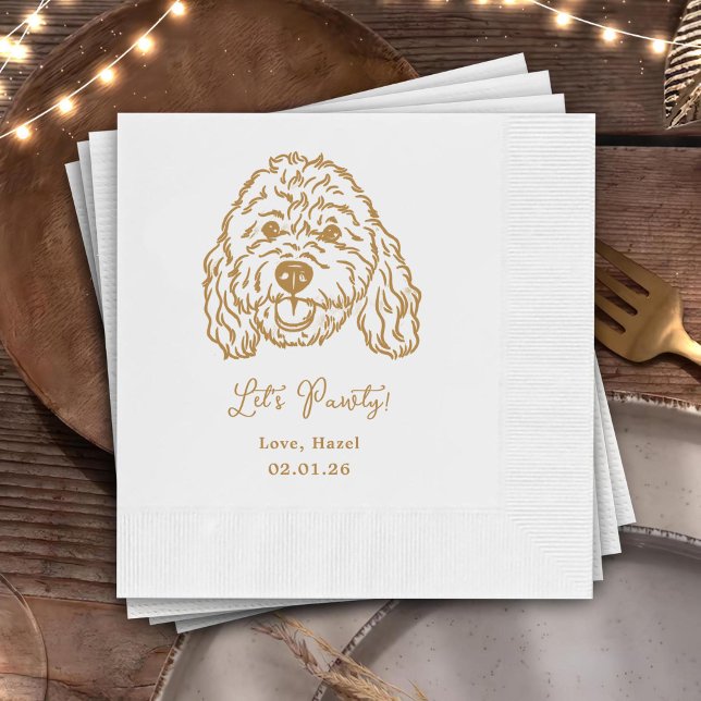 Let's Pawty Custom Dog Drawn Cocktail Wedding Napkin (Creator Uploaded)