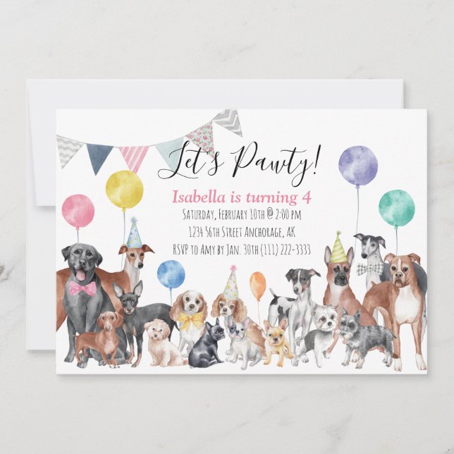 Let's Pawty Dog Birthday     Invitation (Front)