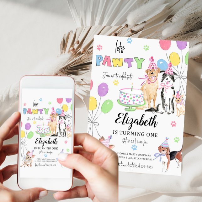 Lets Pawty Dog First Birthday Invitation Card (Creator Uploaded)