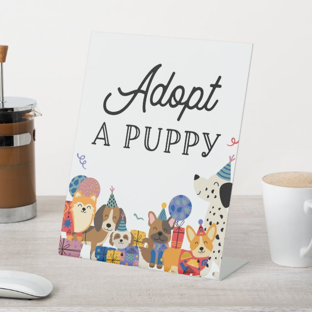 Lets Pawty Dog Party Adopt A Puppy Adoption Pedestal Sign (In SItu)