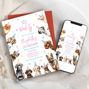 Let's Pawty Dog Puppy Party Birthday Invitation