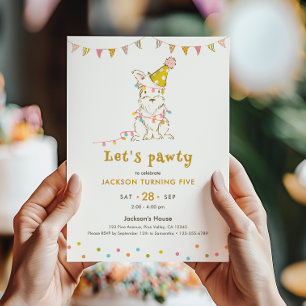 Let's Pawty Dog Themed Child's 5th Birthday Party Invitation
