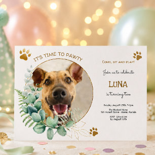 Let's pawty, dog's birthday party invitation