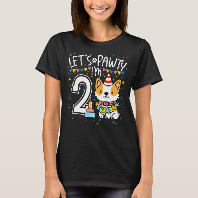 Let's Pawty I'm 2nd Birthday Merching Family 2 Yar T-Shirt (Front)