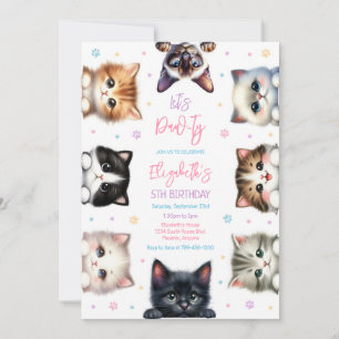Let's Pawty Kitten Cat Birthday Invitation
