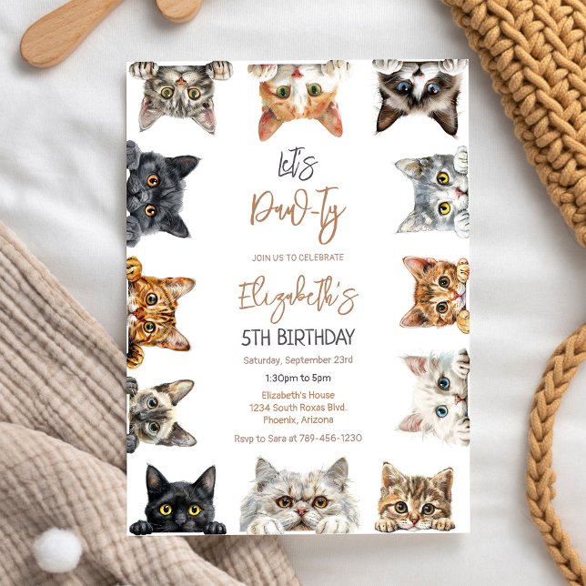 Let's Pawty Kitten Party Cat Birthday Invitation (Creator Uploaded)