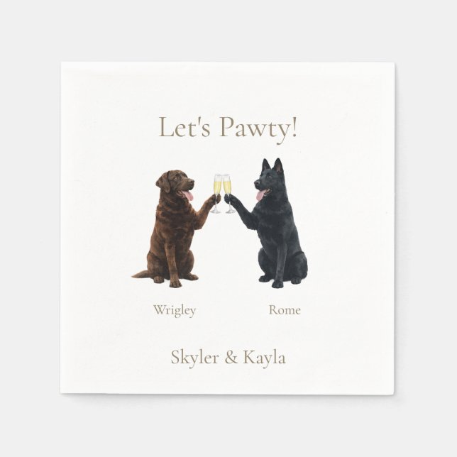 Let's Pawty! Personalized 2 Pets Toasting Cocktail Napkin (Front)