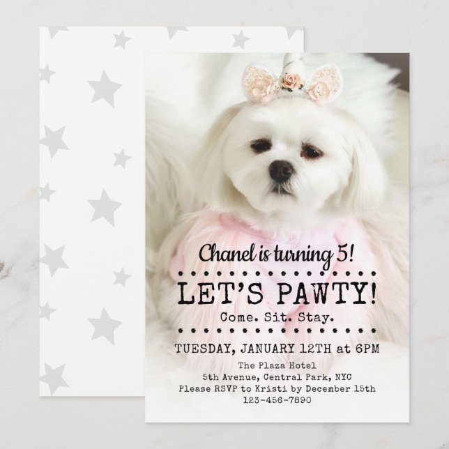 Let's Pawty Photo Pet Birthday Party Invitation (Front/Back)
