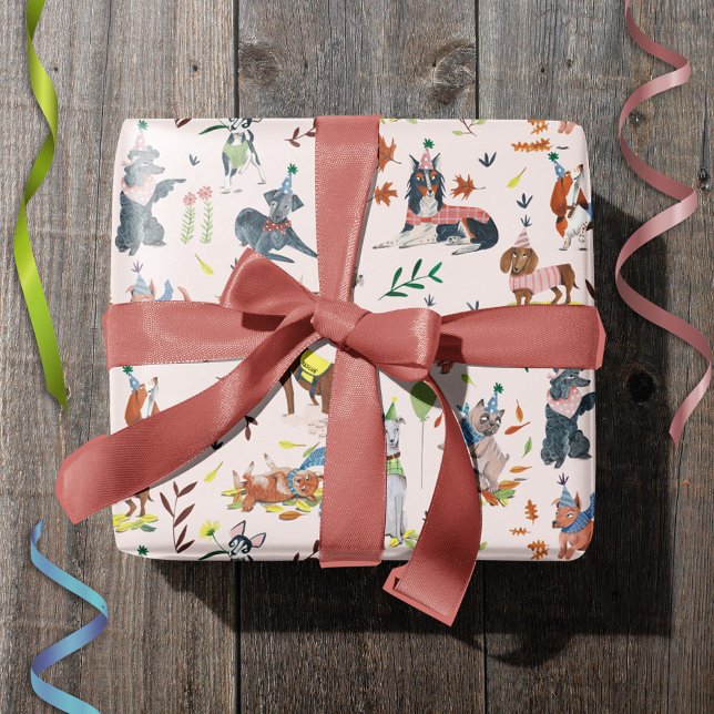 Lets Pawty Pink Dog Puppy Birthday Party Wrapping Paper (Lets Pawty Pink Dog Puppy Birthday Party Wrapping Paper)