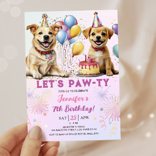 Lets Pawty Puppy Birthday Party Girl 7th Birthday Invitation