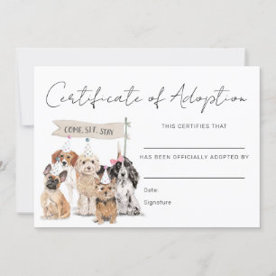 Let's Pawty Puppy Dog Adoption Certificate Card