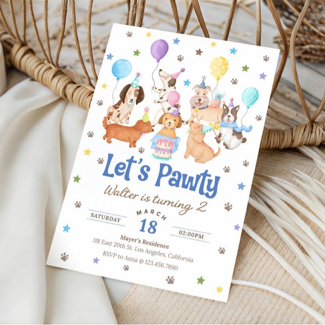 Let's Pawty Puppy Dog Birthday Invitation for Boy (Creator Uploaded)