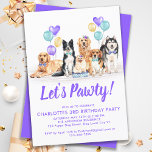 Lets Pawty Puppy Dog Birthday Party Purple Girl Invitation<br><div class="desc">Let's Pawty! Invite friends and family to your kids, puppy or dog birthday party with this fun watercolor dogs birthday invitation card. Personalize with name, birthday number, and all dog birthday party info! Visit our collection for matching pet birthday party decor, and gifts. This collection will be a favourite among...</div>
