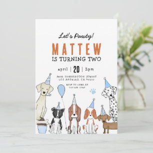 Lets Pawty Puppy Pawty Dog Birthday Invitation