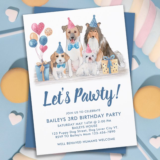 Let's Pawty Watercolor Puppy Party Dog Birthday Invitation (Creator Uploaded)