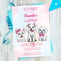 Let's pawty white pink cute puppies birthday