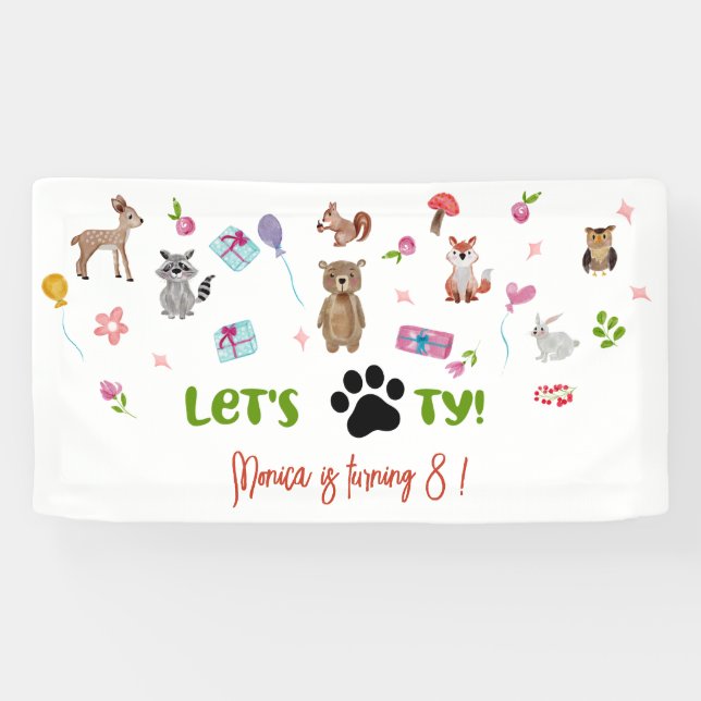 Let's pawty! wild animals kids birthday banner (Horizontal)