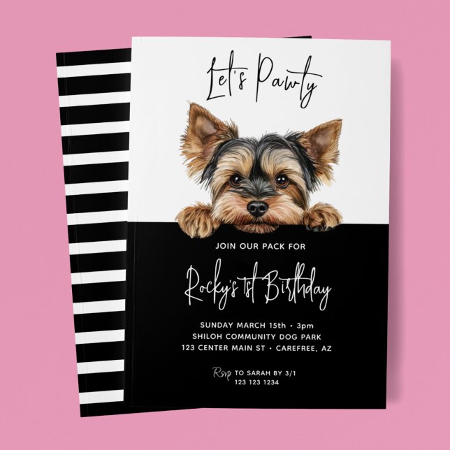 Let's Pawty Yorkshire Terrier Dog 1st Birthday Invitation (Creator Uploaded)
