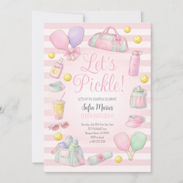 Let's Pickle Pickleball Pink Party Invitation (Devant)