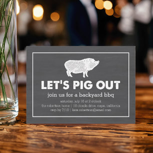 Let's Pig Out   Chalkboard Black & White BBQ Invitation